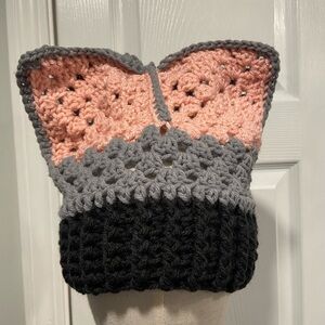 Handmade Crochet Cat Animal Ear Beanie Hat Cozy Ribbed Brim Stretch Winter Hat